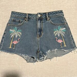 Pacsun Flamingo Palm Tree Denim Shorts